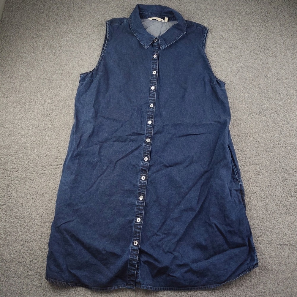 Soft Surroundings Shirt Dress Sz 1X Blue Sleeveless Tencel Lyocell Chambray EUC